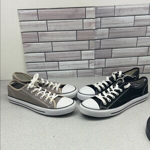 2 Pair lot Revolution size 9 Black and Tan Canvas Sneakers worn a few times each